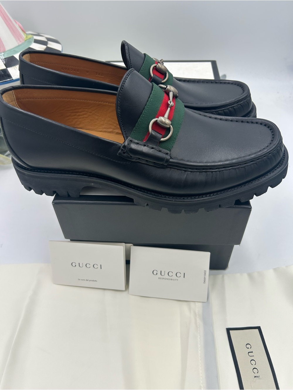 Men's Gucci lug sole web stripe horse bit loafers size 9 fits 9.5 US made Italy - Picture 5 of 11